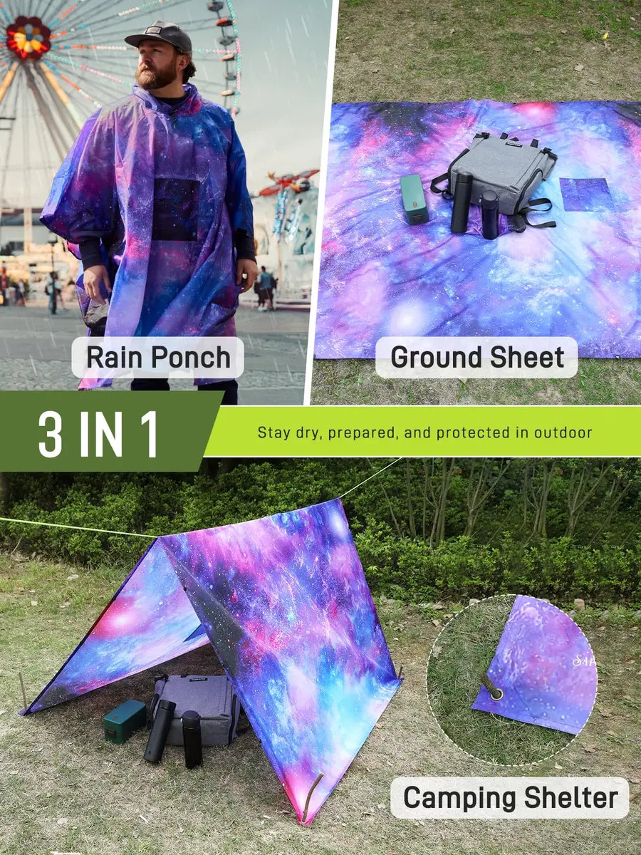 SaphiRose Double Layer Rain Poncho Waterproof Hooded Raincoat 3-in-1 | PU 5000MM, Below Knee Length - view 3