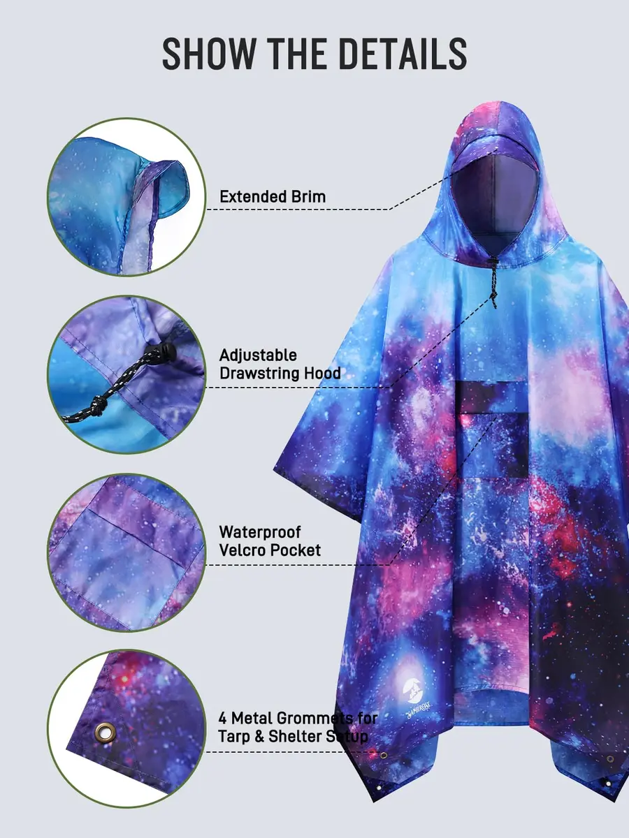 SaphiRose Double Layer Rain Poncho Waterproof Hooded Raincoat 3-in-1 | PU 5000MM, Below Knee Length - view 4