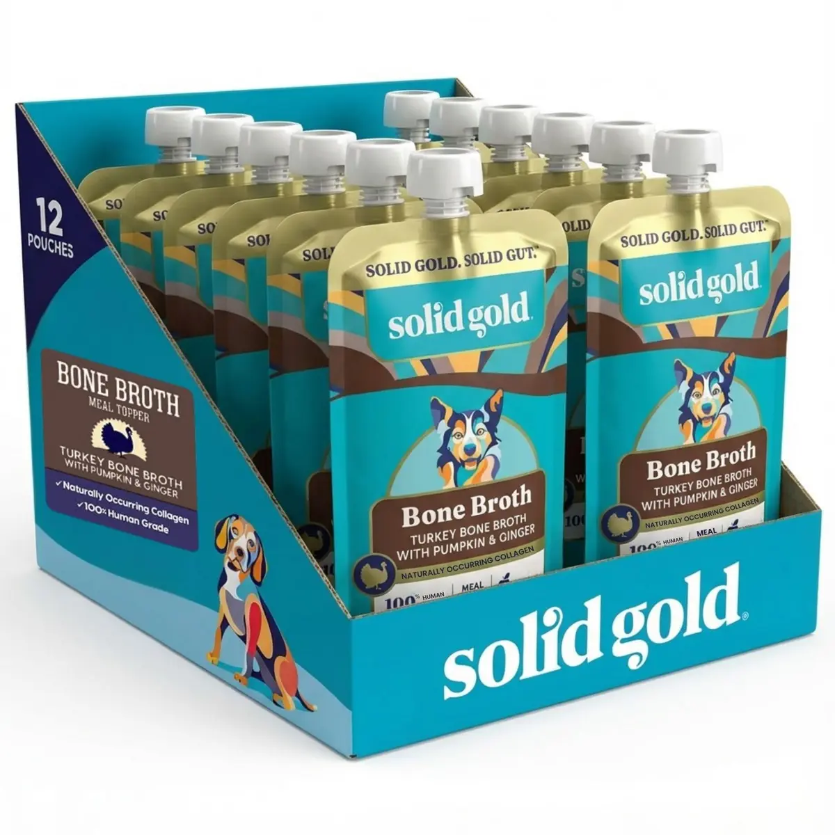 Solid Gold Turkey Bone Broth Dog Food Topper for Picky Eaters, 12ct Pouches | Nutrient-Rich, Collagen & Wellness Support - main product image