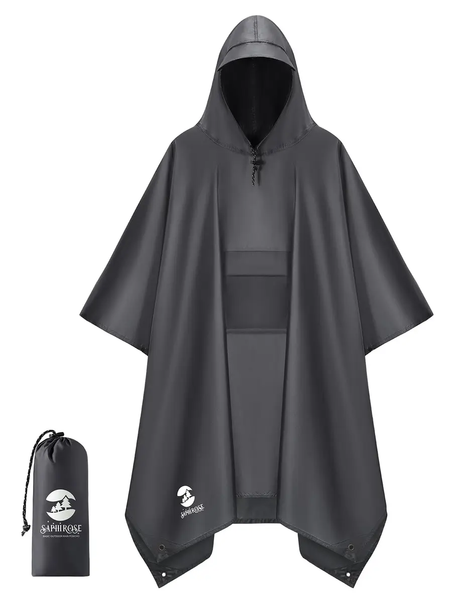 SaphiRose Double Layer Rain Poncho, Waterproof Thick Hooded Raincoat 3-in-1 | Packable Outdoor Gear - main product image