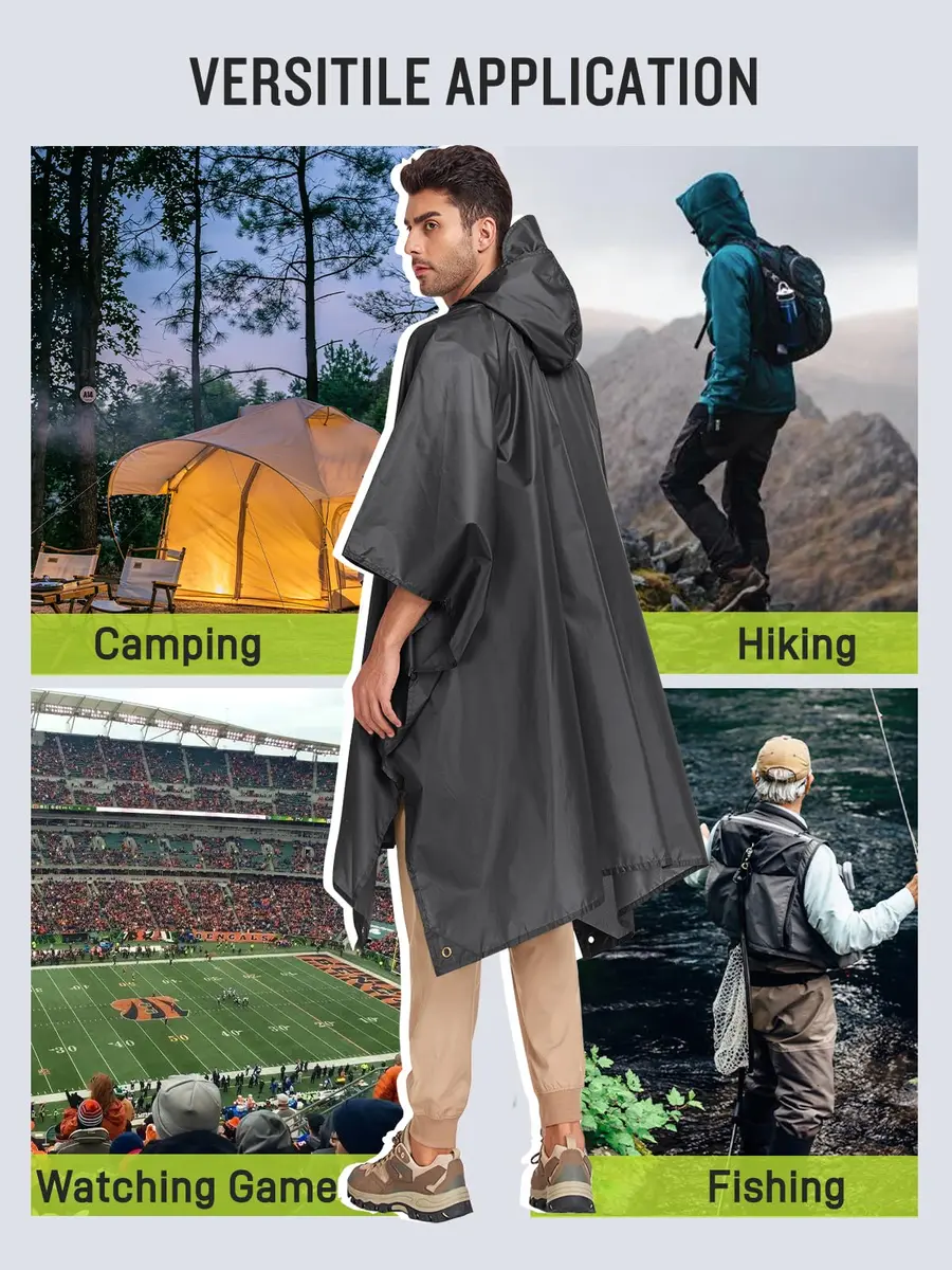 SaphiRose Double Layer Rain Poncho, Waterproof Thick Hooded Raincoat 3-in-1 | Packable Outdoor Gear - view 6