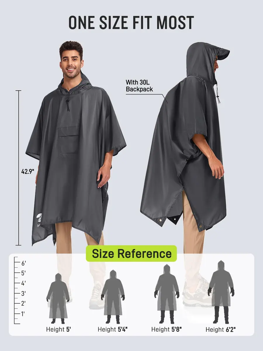 SaphiRose Double Layer Rain Poncho, Waterproof Thick Hooded Raincoat 3-in-1 | Packable Outdoor Gear - view 2