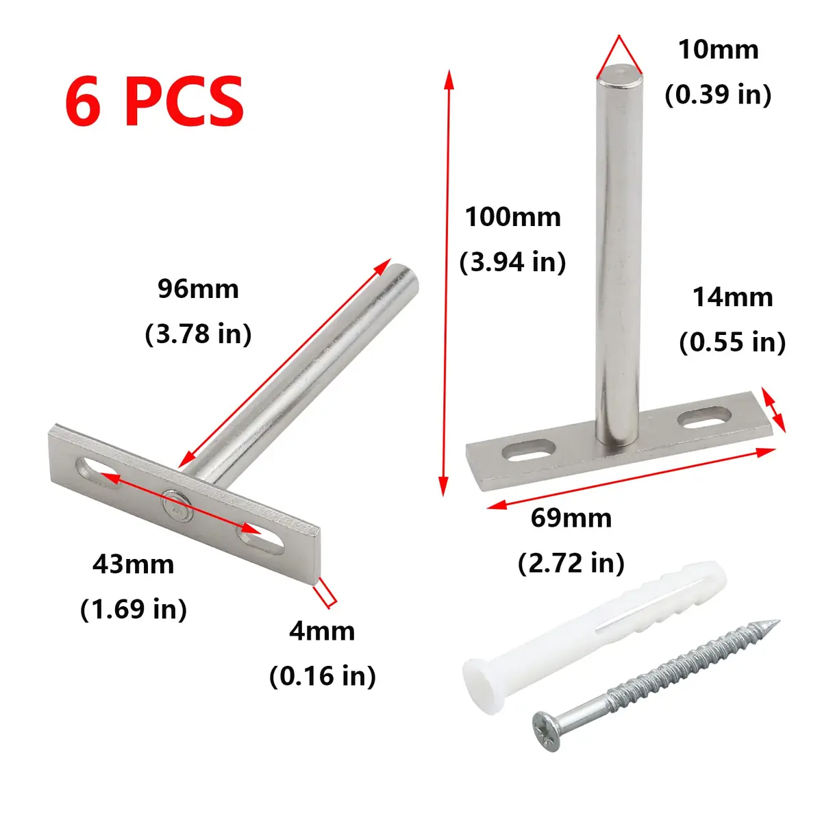 Antrader 4 Inch Concealed Floating Shelf Brackets (10.16 cm / 4 Inch) - Pack of 6 | Heavy Duty Cold Rolled Steel for Wall Mounts - view 3