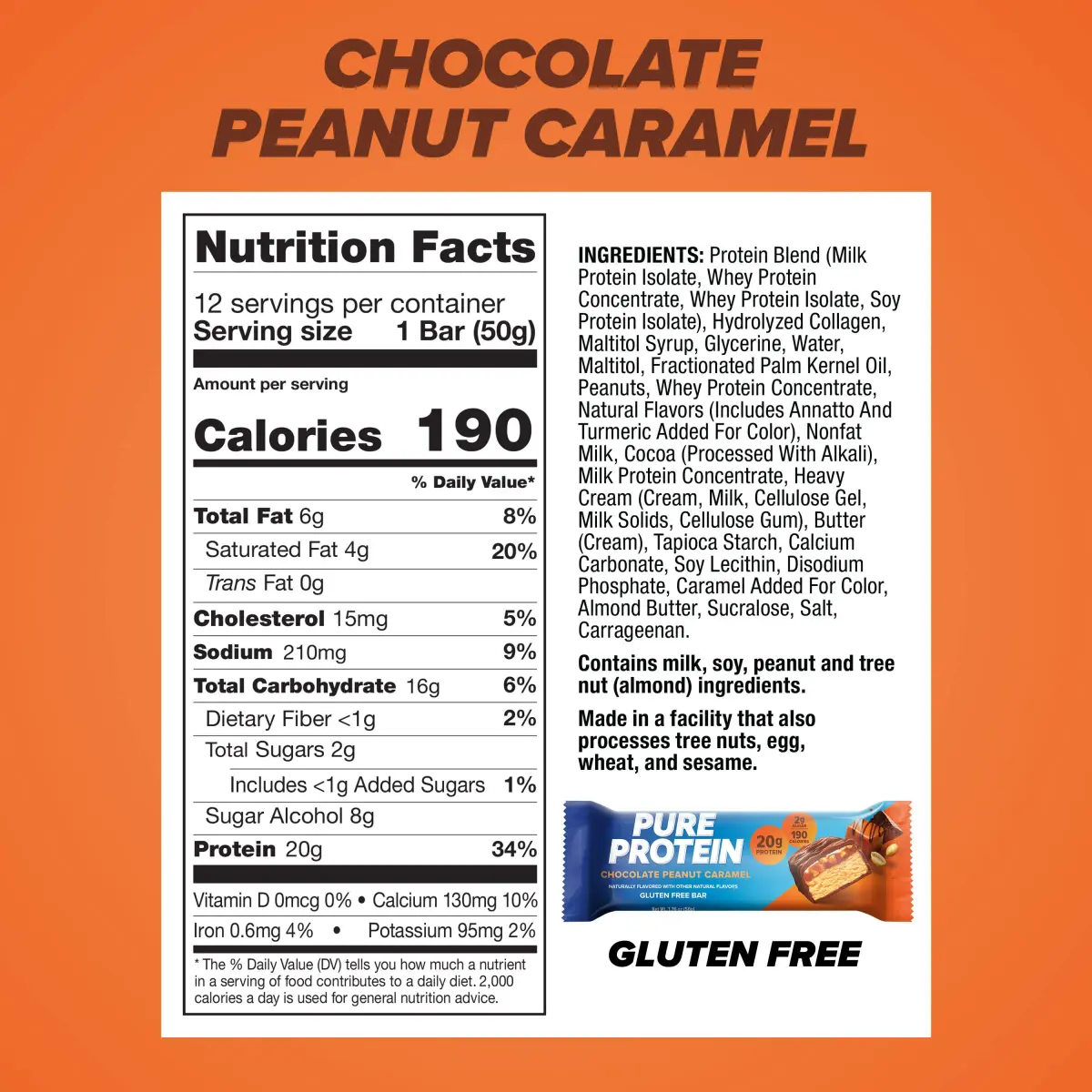 Pure Protein Chocolate Peanut Caramel Protein Bars 12 Ct | 20g Protein, 3g Sugar, Gluten-Free - view 3