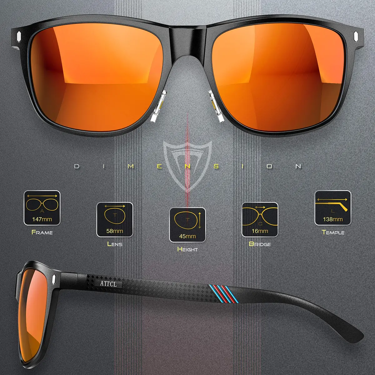 ATTCL Polarized Sunglasses Men Square Al-Mg Metal Driving UV400 Lightweight - view 3