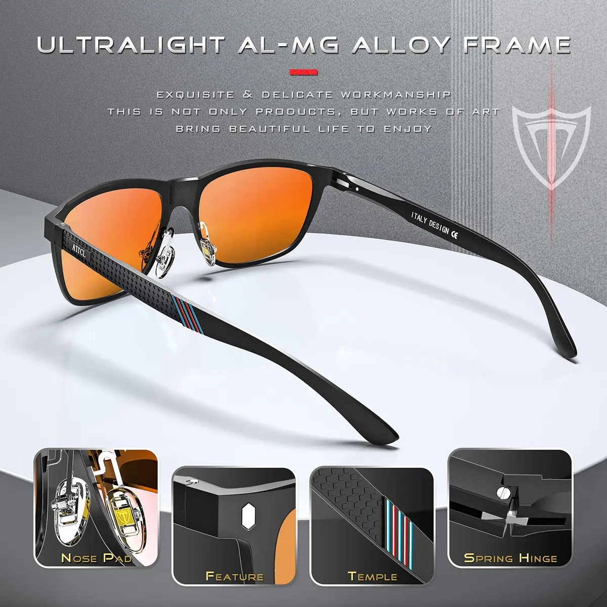 ATTCL Polarized Sunglasses Men Square Al-Mg Metal Driving UV400 Lightweight - view 4