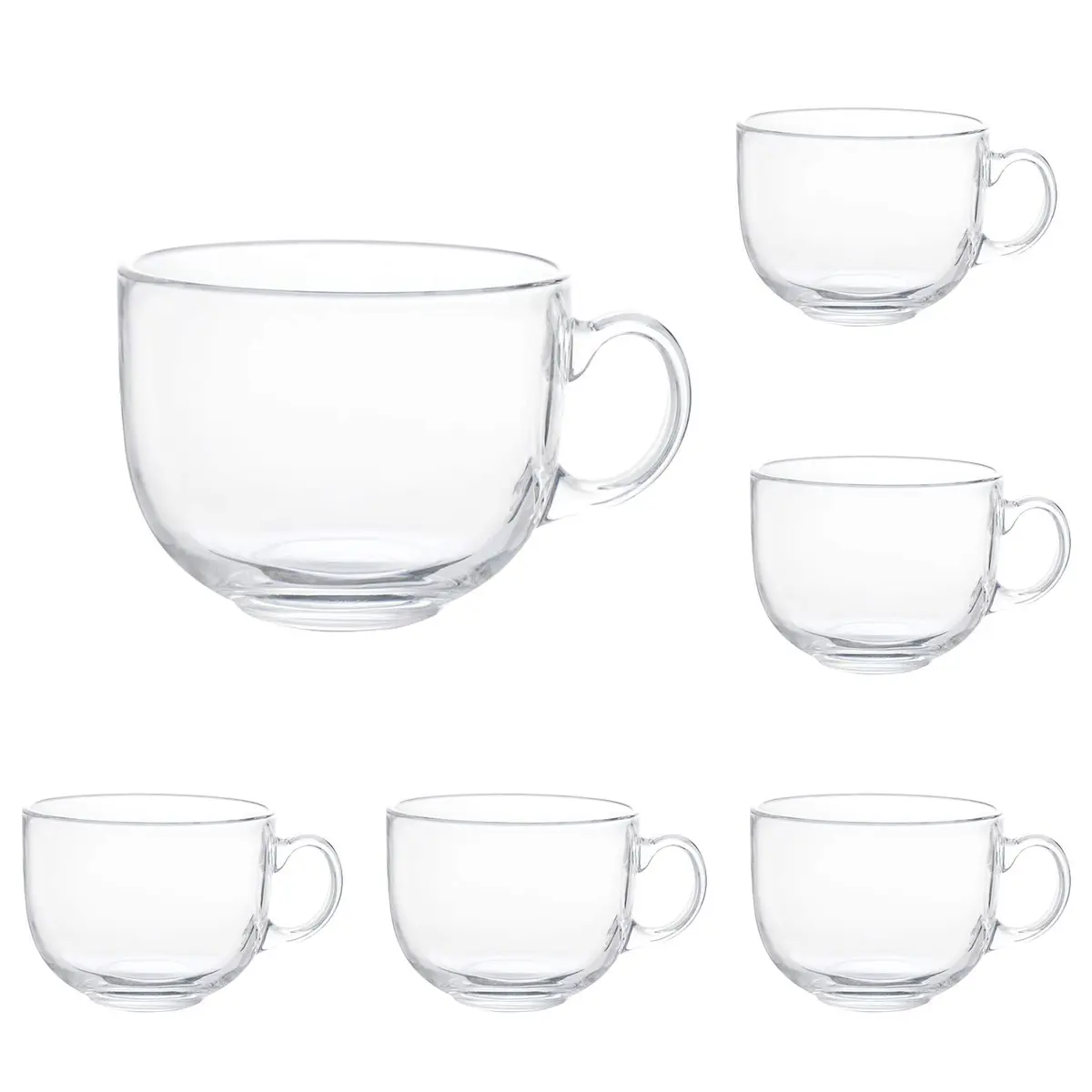 Maredash 16oz Glass Jumbo Mug Set (6 Pack) | Large Handle, Clear Glass, Versatile Use - main product image
