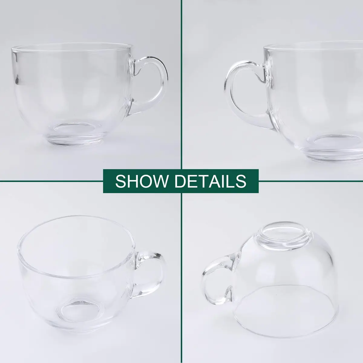 Maredash 16oz Glass Jumbo Mug Set (6 Pack) | Large Handle, Clear Glass, Versatile Use - view 2