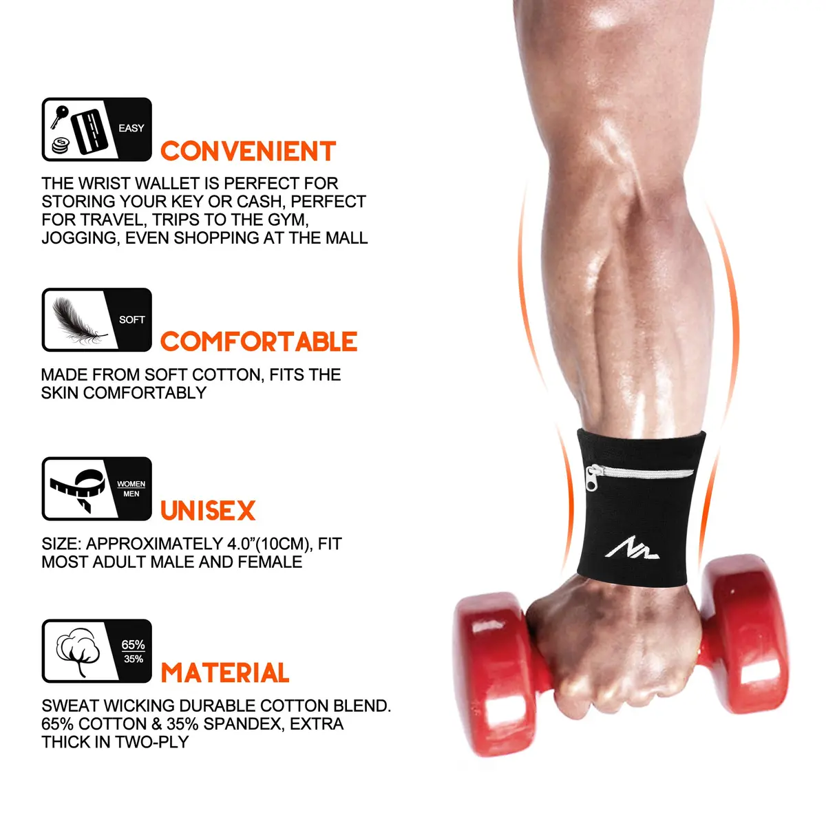 NEWZILL Wrist Wallet Wristband with Zipper for Men & Women, Cotton 1PC | Sweatproof & Safe for Sports & Activities - view 4