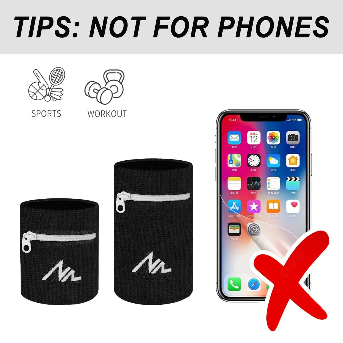 NEWZILL Wrist Wallet Wristband with Zipper for Men & Women, Cotton 1PC | Sweatproof & Safe for Sports & Activities - view 3
