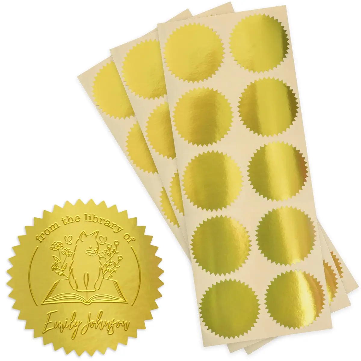 MaxMark 1.75" Self Adhesive Glossy Gold Seal Labels for Certificates, Library, Notary Embossing Seals | 100 Count - main product image