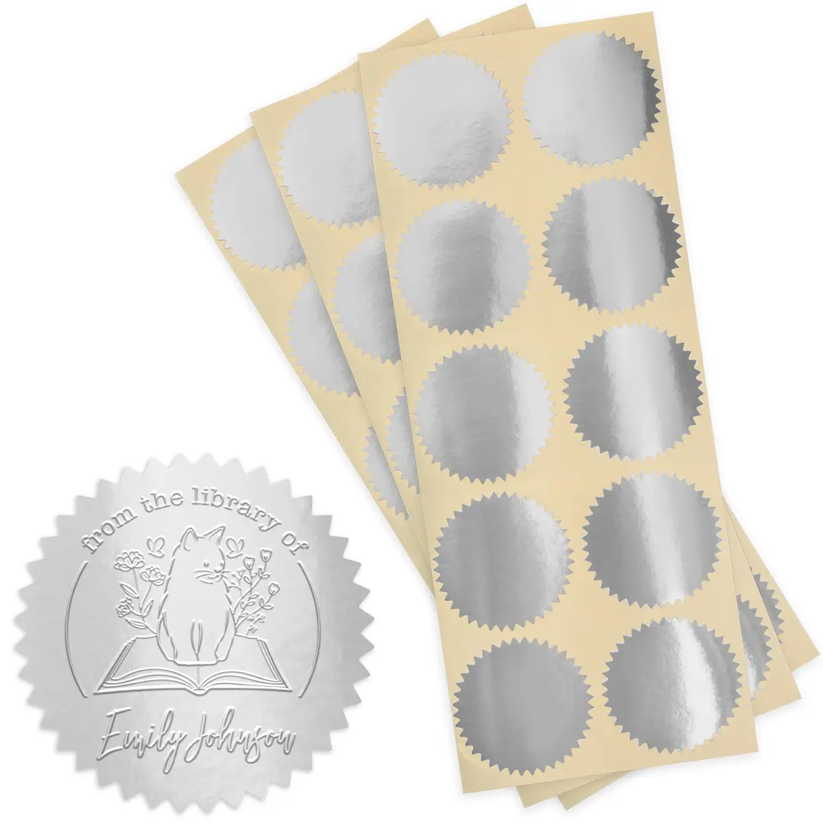 MaxMark 2" Self Adhesive Glossy Silver Seal Labels for Certificates, Library, Notary Embossing Seals | 100 Count - main product image