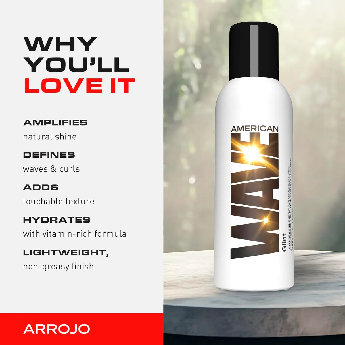 ARROJO Glint Texture & Shine Spray 6.7oz | Frizz Control & Flexible Hold for Curly Hair with Vitamin E & Fruit Extracts - view 3