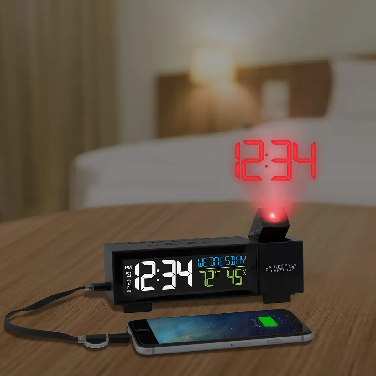 La Crosse Technology Projection Alarm Clock with USB Charging Port 16.5 cm (6.51"L x 2.56"W x 1.81"H) | Projects Time on Wall or Ceiling - view 6