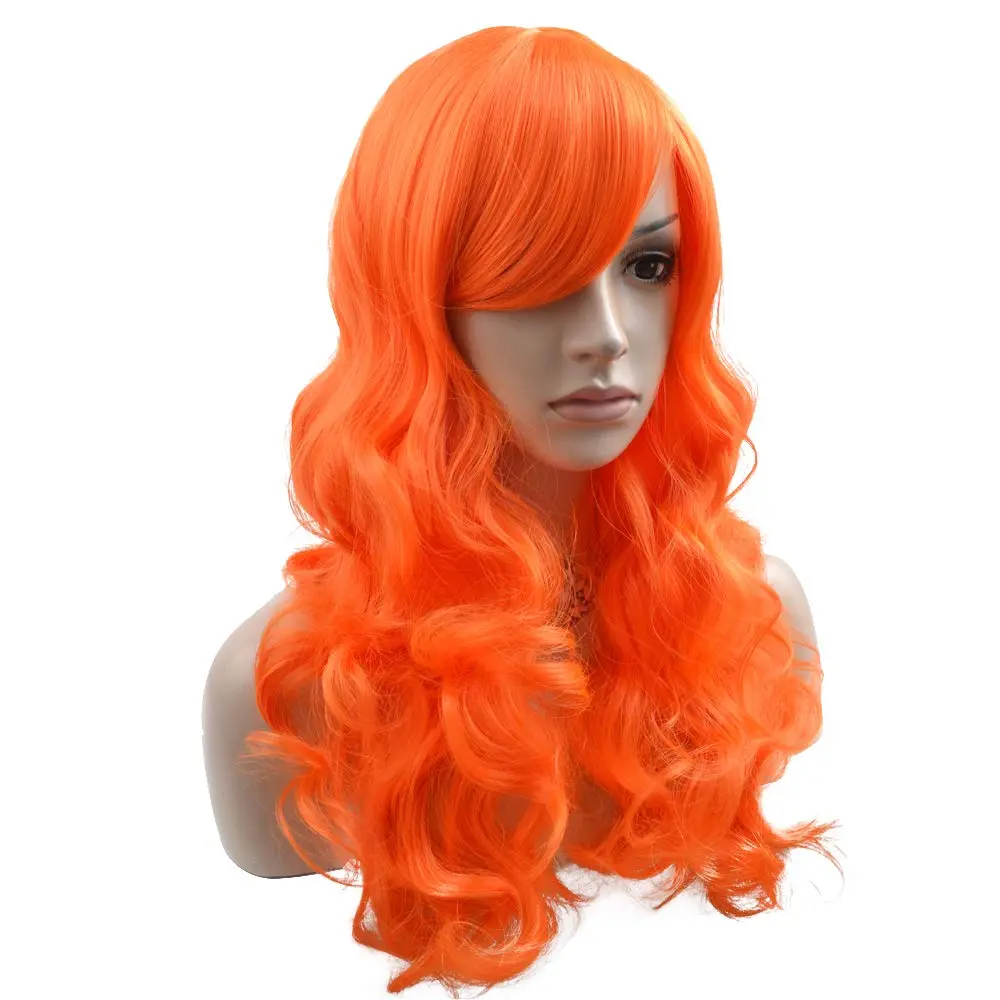 BERON Long Wavy Curly Wig with Bangs and Cap - Synthetic Orange Wig (60cm, 24 inches) | Natural-Looking & Adjustable Fit - view 2