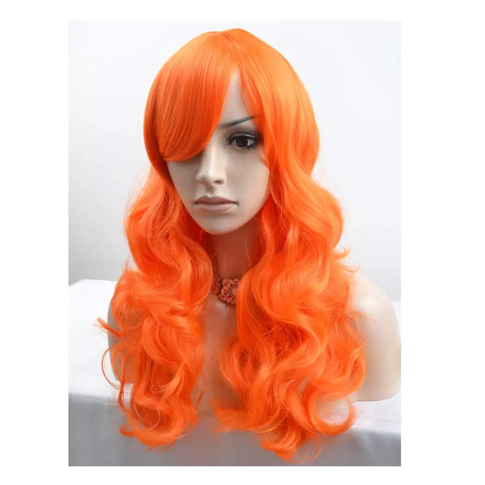 BERON Long Wavy Curly Wig with Bangs and Cap - Synthetic Orange Wig (60cm, 24 inches) | Natural-Looking & Adjustable Fit - view 3