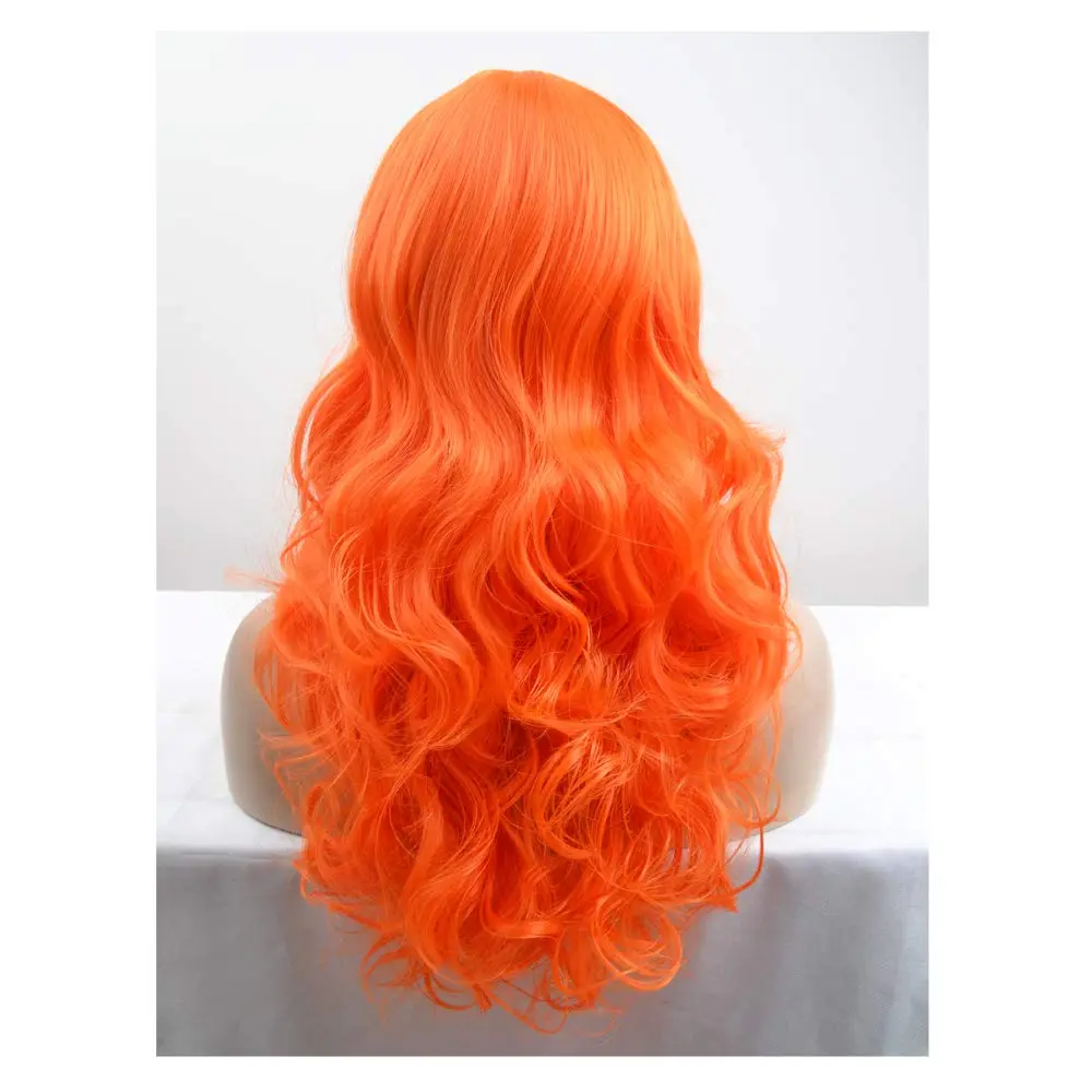 BERON Long Wavy Curly Wig with Bangs and Cap - Synthetic Orange Wig (60cm, 24 inches) | Natural-Looking & Adjustable Fit - view 4