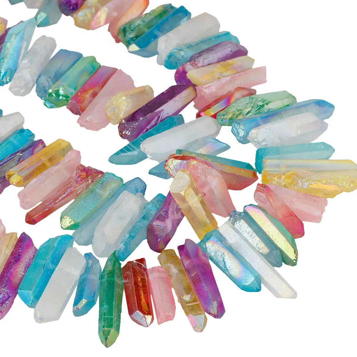 SUNYIK Assorted Color AB Aura Titanium Coated Crystal Points Quartz 15 inch Strand | Chakra Healing & Jewelry Making - view 5
