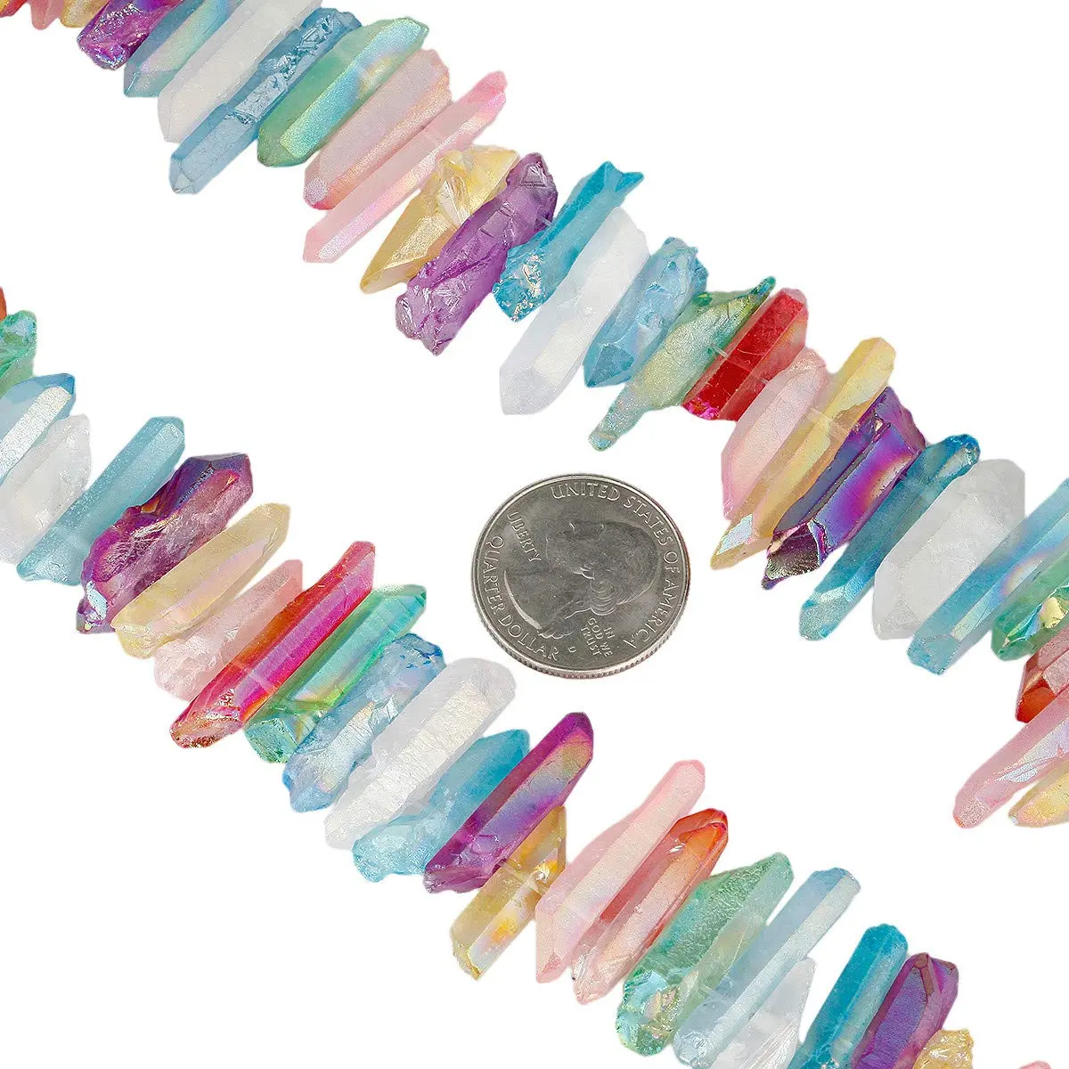 SUNYIK Assorted Color AB Aura Titanium Coated Crystal Points Quartz 15 inch Strand | Chakra Healing & Jewelry Making - view 4