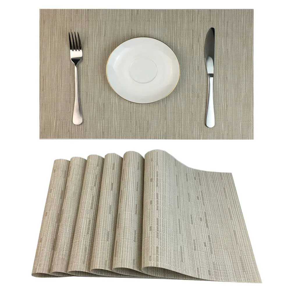 WAZAIGUR Placemats Set of 6 for Dining Table | Heat-Resistant, Easy to Clean, Woven Vinyl, Cream - main product image