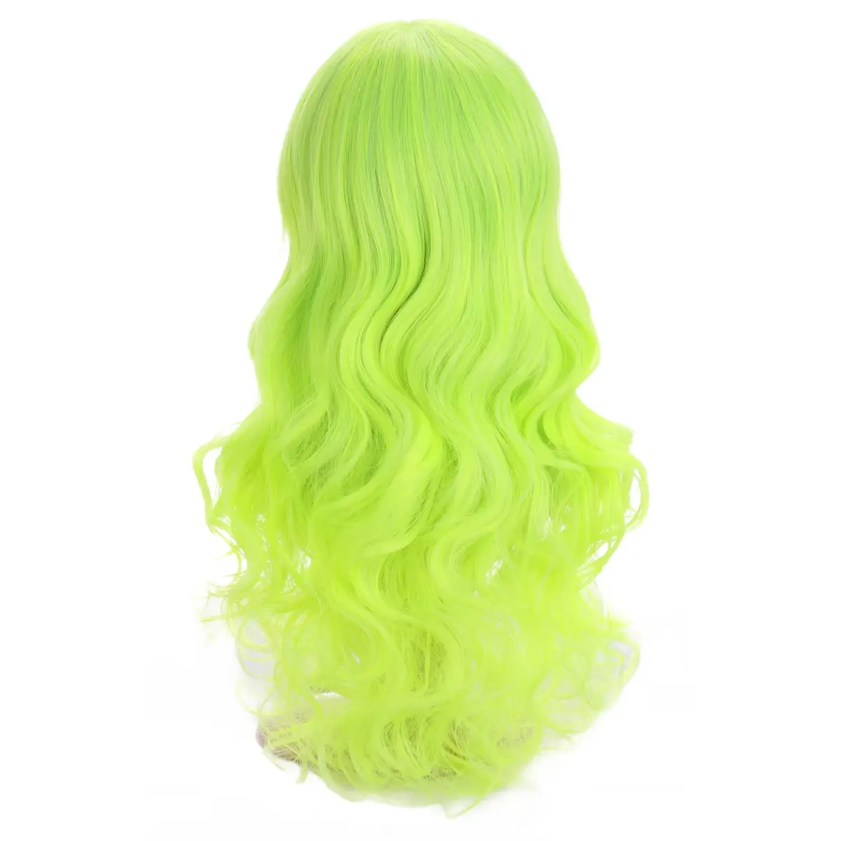 BERON Neon Green Wavy Wig with Bangs | Long Curly Synthetic Wig with Cap, 24 inches - view 4