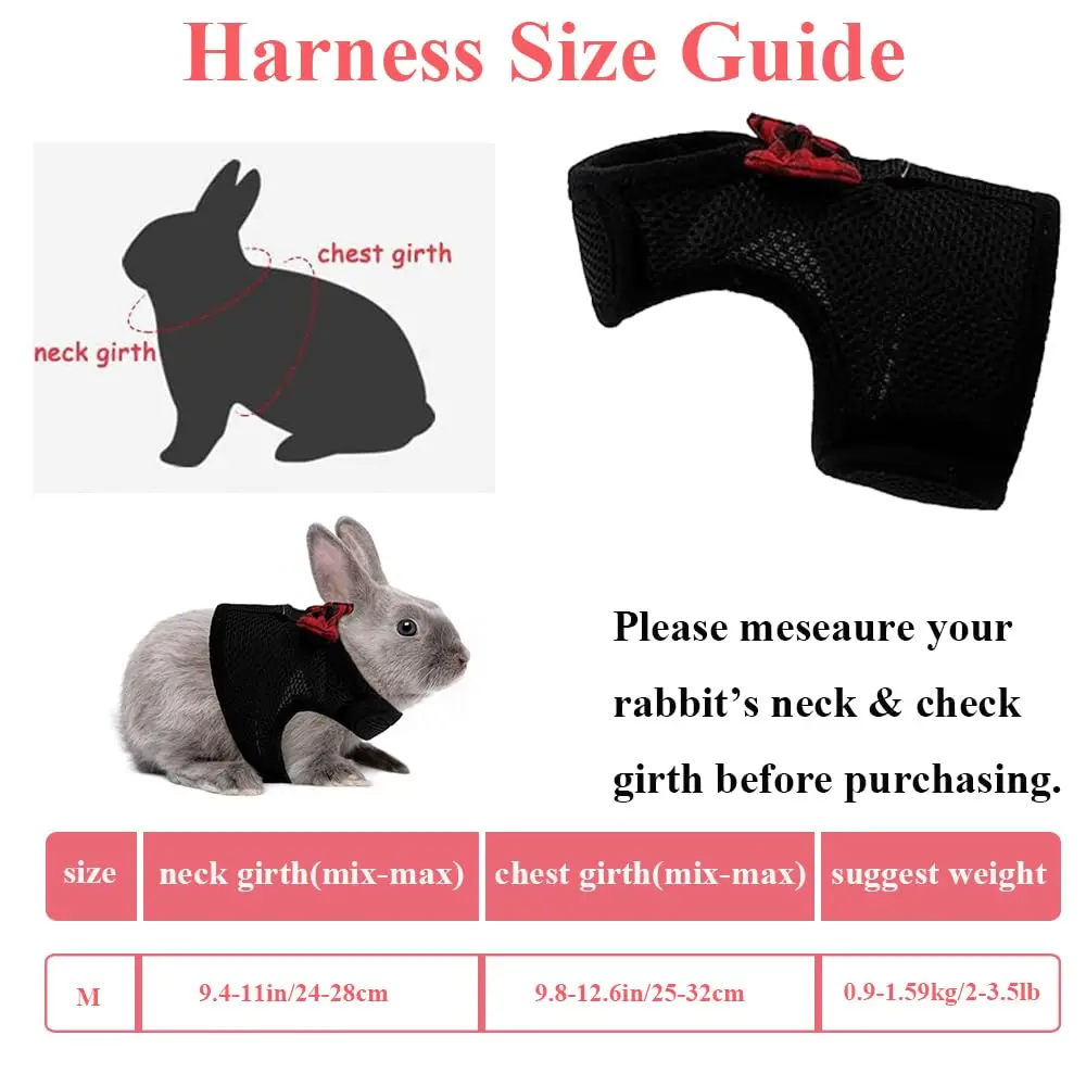 ASOCEA Adjustable Bunny Harness and Leash Breathable Mesh Vest for Small Animals (30-34cm Neck, 26-30cm Chest) | Soft Pet Harness Vest for Rabbits & Ferrets - view 2