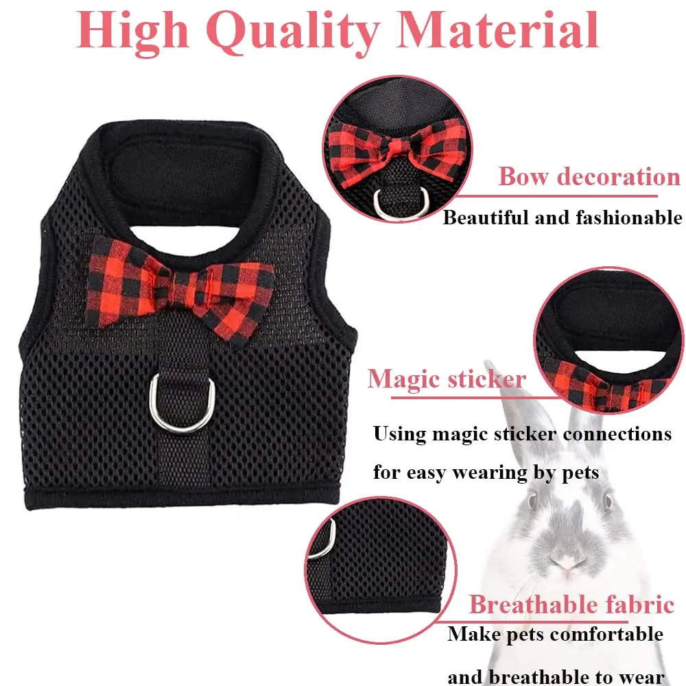 ASOCEA Adjustable Bunny Harness and Leash Breathable Mesh Vest for Small Animals (30-34cm Neck, 26-30cm Chest) | Soft Pet Harness Vest for Rabbits & Ferrets - view 3
