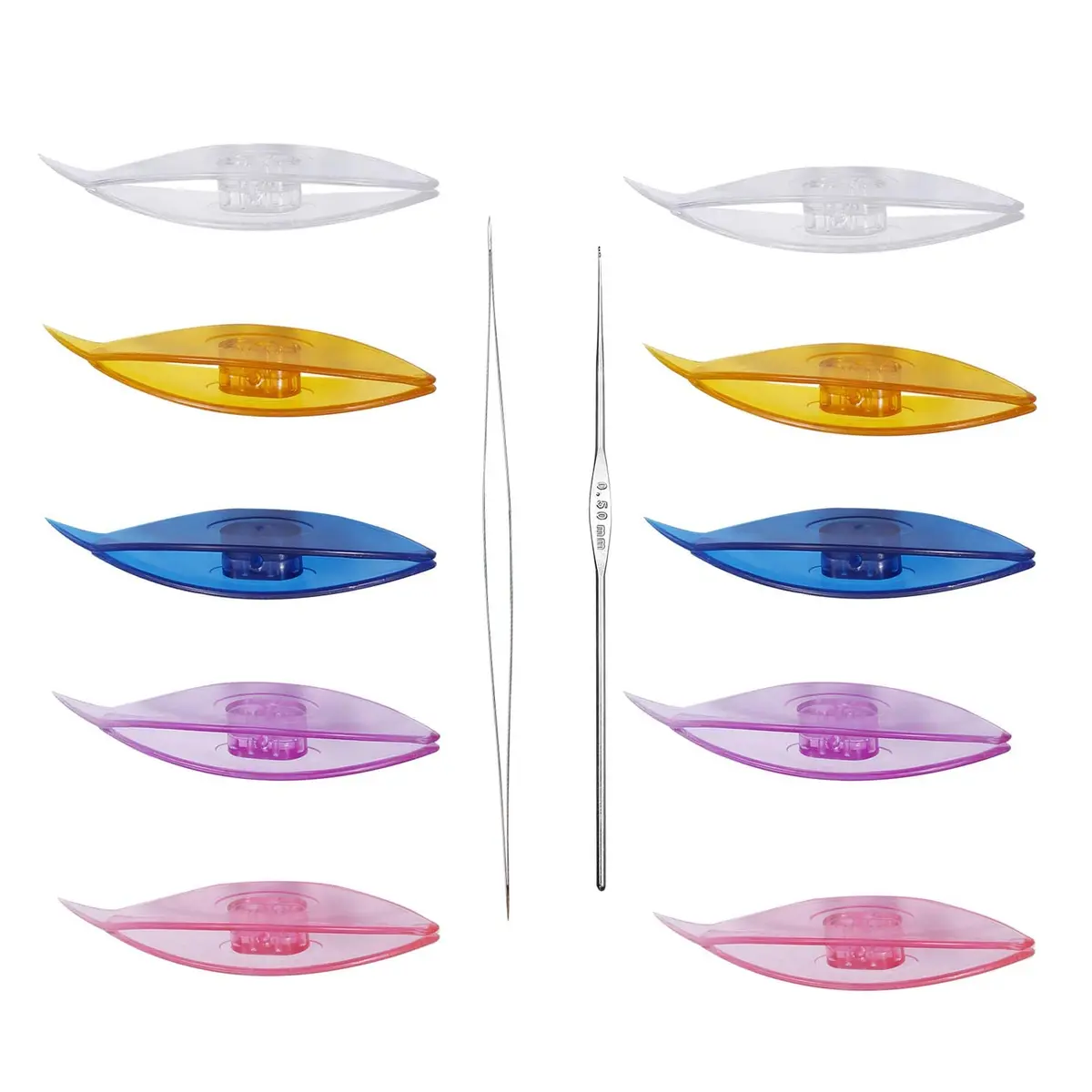 BUTUZE Tatting Shuttle Kit for Beginners, 10 Transparent Plastic Shuttles with Beading Needle & Crochet Hook | Assorted Colors - main product image