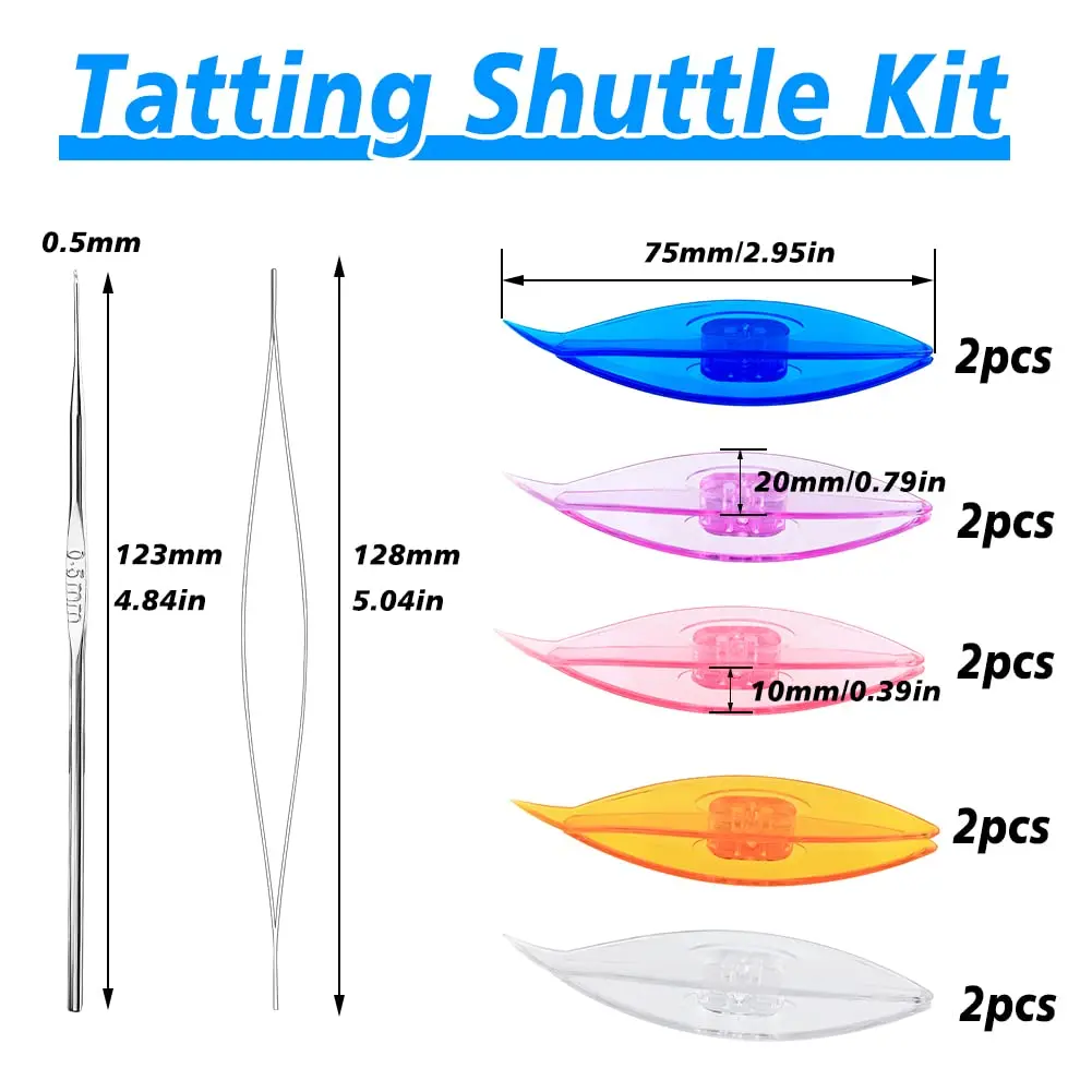 BUTUZE Tatting Shuttle Kit for Beginners, 10 Transparent Plastic Shuttles with Beading Needle & Crochet Hook | Assorted Colors - view 2