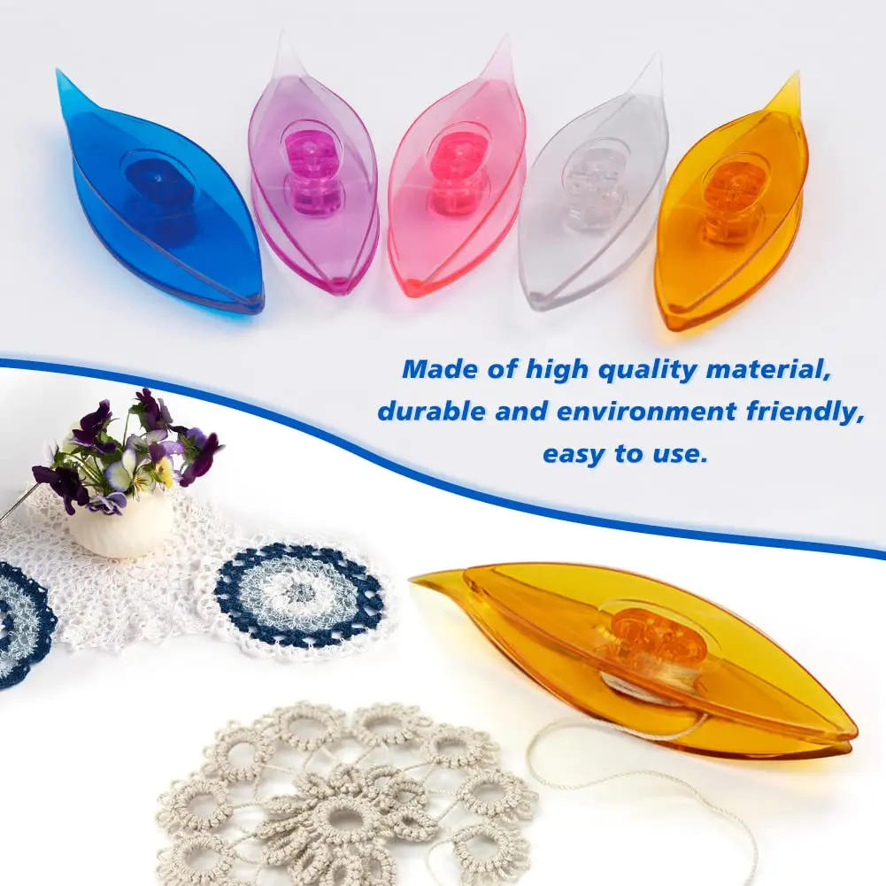 BUTUZE Tatting Shuttle Kit for Beginners, 10 Transparent Plastic Shuttles with Beading Needle & Crochet Hook | Assorted Colors - view 3