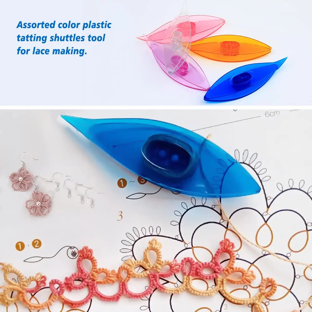 BUTUZE Tatting Shuttle Kit for Beginners, 10 Transparent Plastic Shuttles with Beading Needle & Crochet Hook | Assorted Colors - view 4