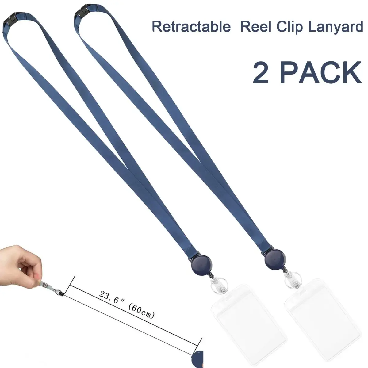 YOUOWO Retractable Badge Reel with Lanyard and Vertical ID Badge Holder 25 inch (63.5 cm) | Pack of 2 - view 2