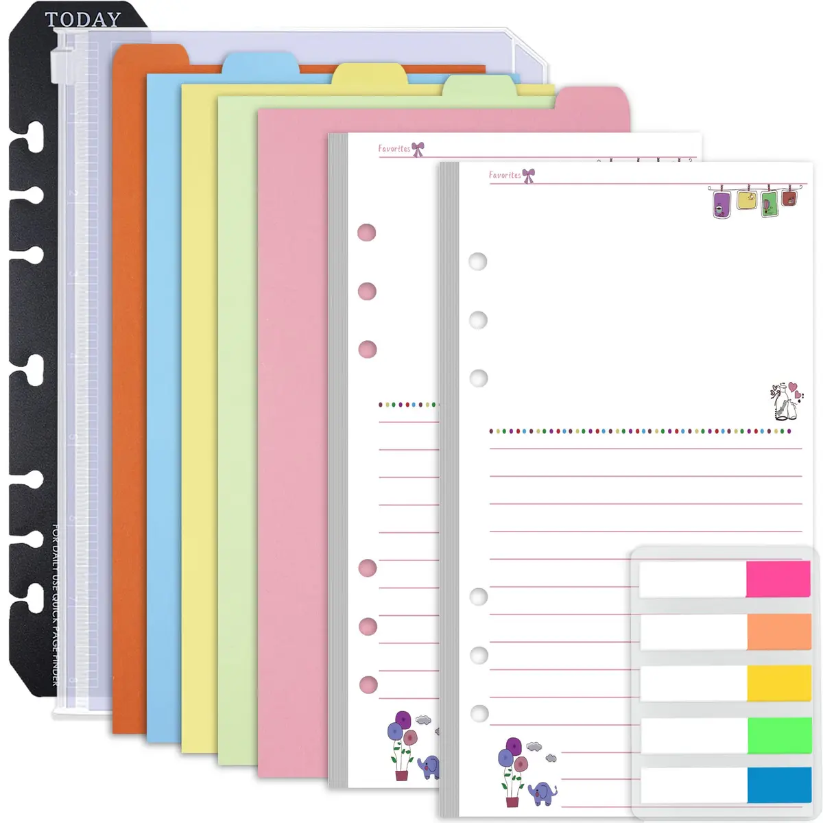 Rancco A6 Planner Inserts Lined Paper, Colorful 90 Page 6-Ring Memo Refill, Double-sided, 6.9x3.7" | Refillable Planner Paper for Office & School - main product image