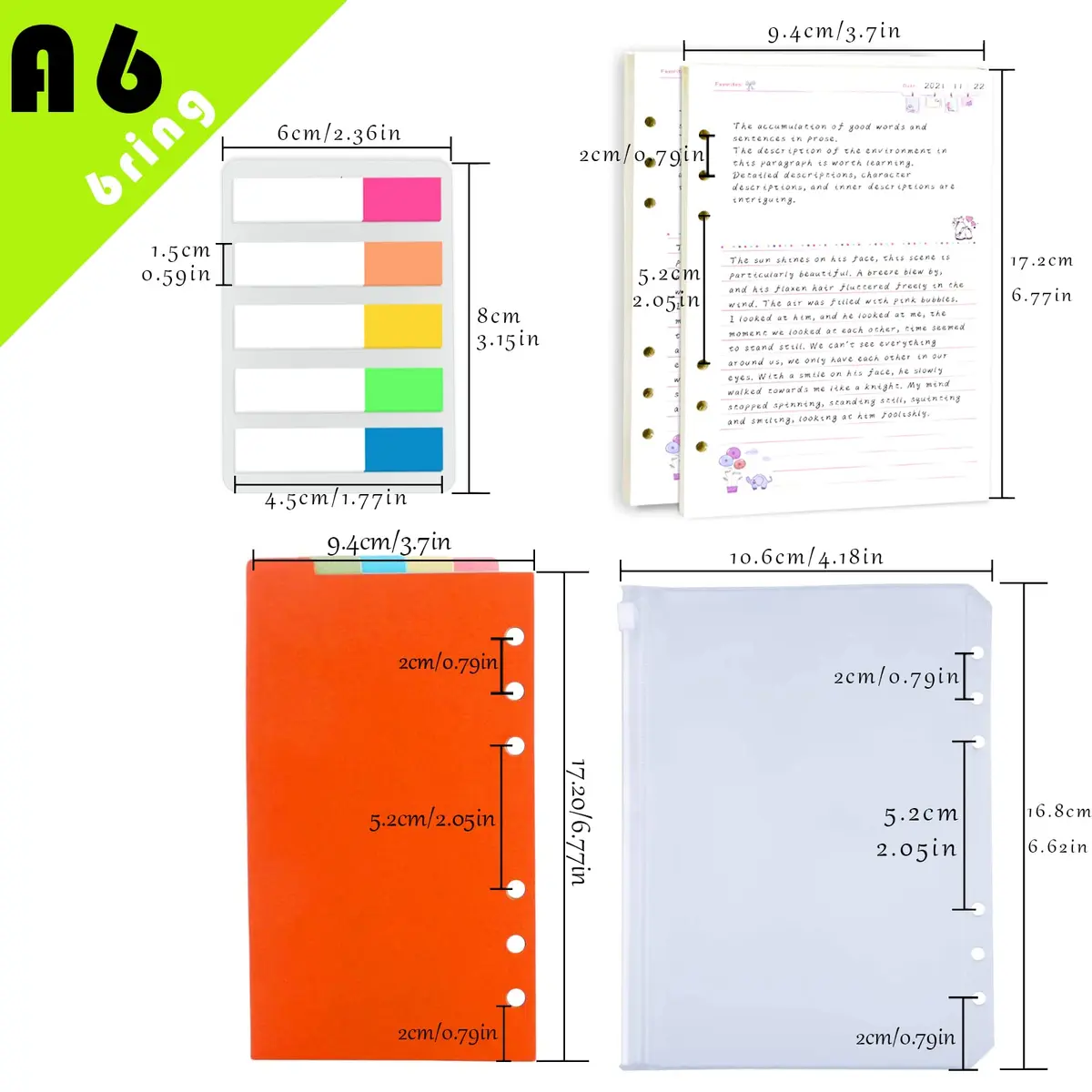 Rancco A6 Planner Inserts Lined Paper, Colorful 90 Page 6-Ring Memo Refill, Double-sided, 6.9x3.7" | Refillable Planner Paper for Office & School - view 7