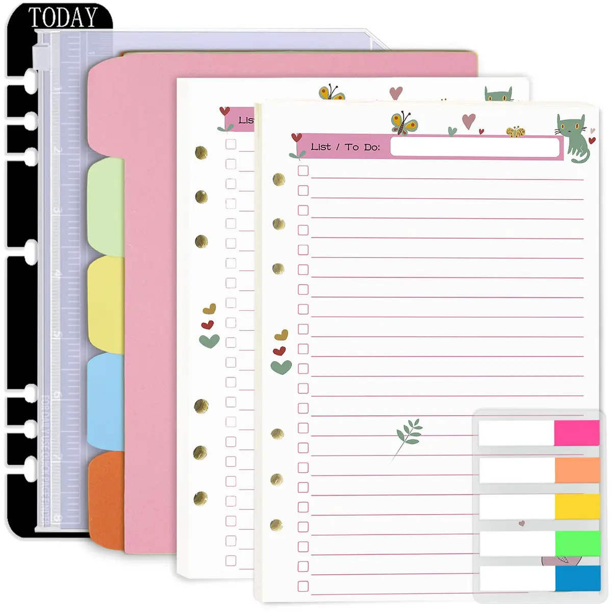 Rancco A5 Planner Inserts To-Do List 90 Pages (21cm x 14.8cm / 5.5×8.3") | Colorful Paper Refills for 6-Ring Binders - main product image