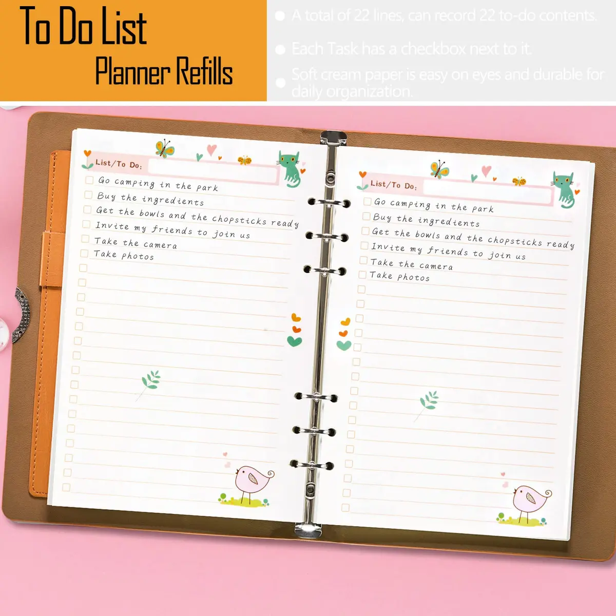 Rancco A5 Planner Inserts To-Do List 90 Pages (21cm x 14.8cm / 5.5×8.3") | Colorful Paper Refills for 6-Ring Binders - view 6