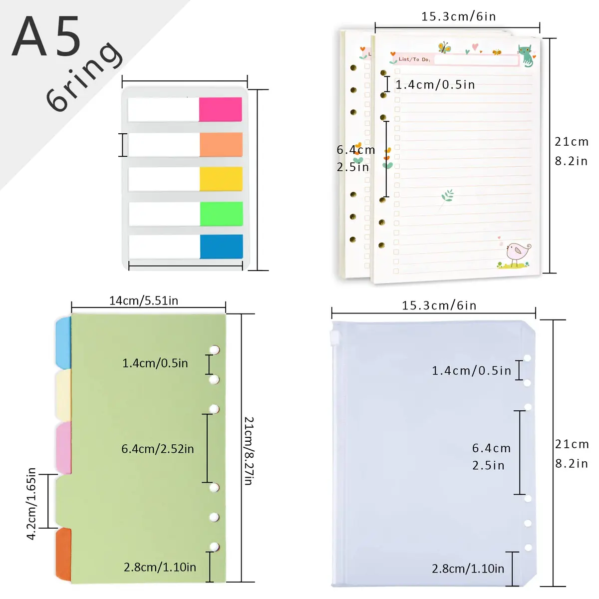Rancco A5 Planner Inserts To-Do List 90 Pages (21cm x 14.8cm / 5.5×8.3") | Colorful Paper Refills for 6-Ring Binders - view 7