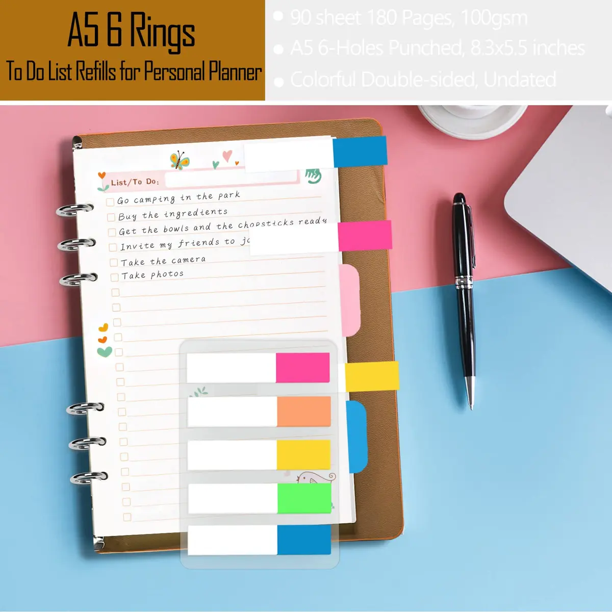 Rancco A5 Planner Inserts To-Do List 90 Pages (21cm x 14.8cm / 5.5×8.3") | Colorful Paper Refills for 6-Ring Binders - view 4