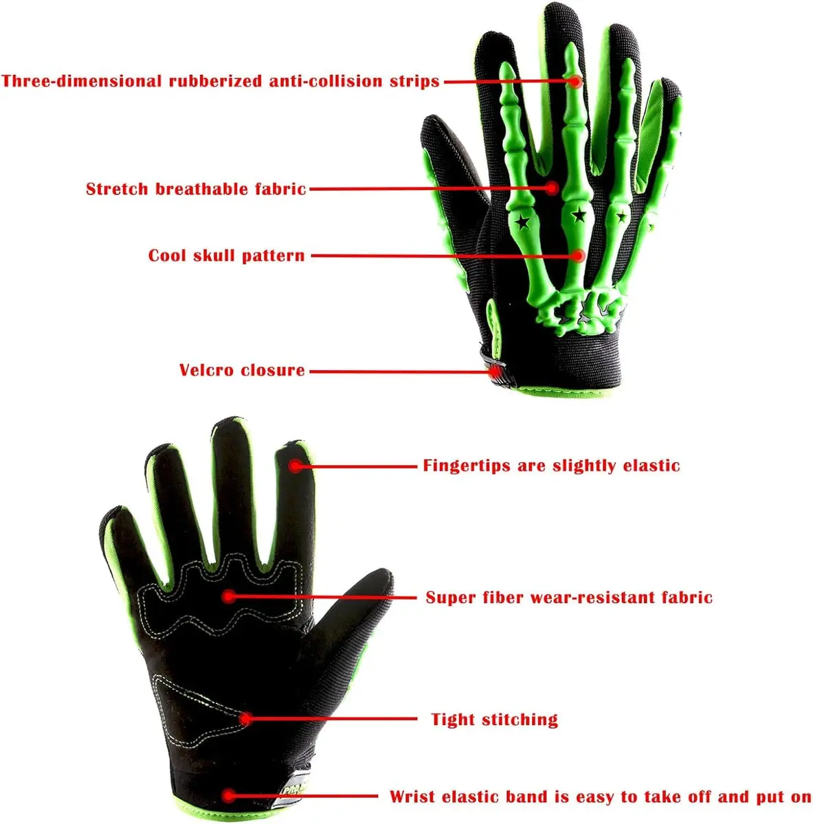 1Storm Youth Motocross Gloves Green L (Palm Width: 3.1 inch / 7.9 cm) | Skeleton Design for BMX, ATV, Dirt Bike, Bicycle Cycling - view 4