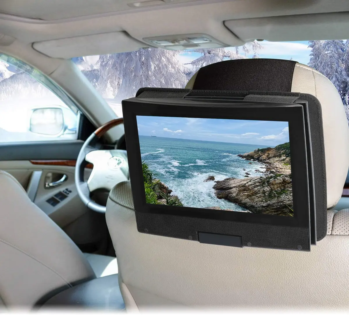 Qenker Portable Video Disc Player Headrest Mount Holder 7-12 inch | Swivel & Flip Car Back Seat - view 2