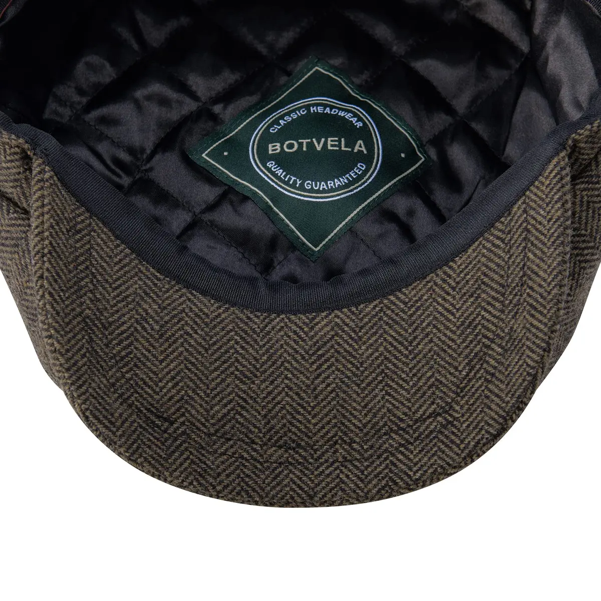 BOTVELA Men's 8 Panel Wool Blend Newsboy Cap Khaki M | Classic Herringbone Pattern for All Seasons - view 6