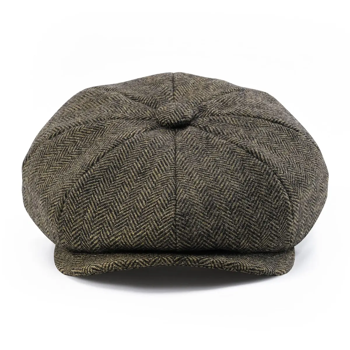 BOTVELA Men's 8 Panel Wool Blend Newsboy Cap Khaki M | Classic Herringbone Pattern for All Seasons - view 2