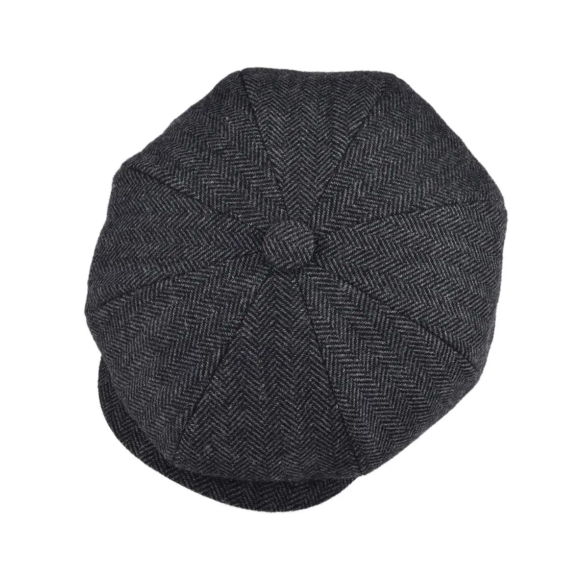 BOTVELA Men's 8 Panel Wool Blend Newsboy Flat Cap Black 59cm (7 3/8) | Classic Herringbone Tweed Style - view 5