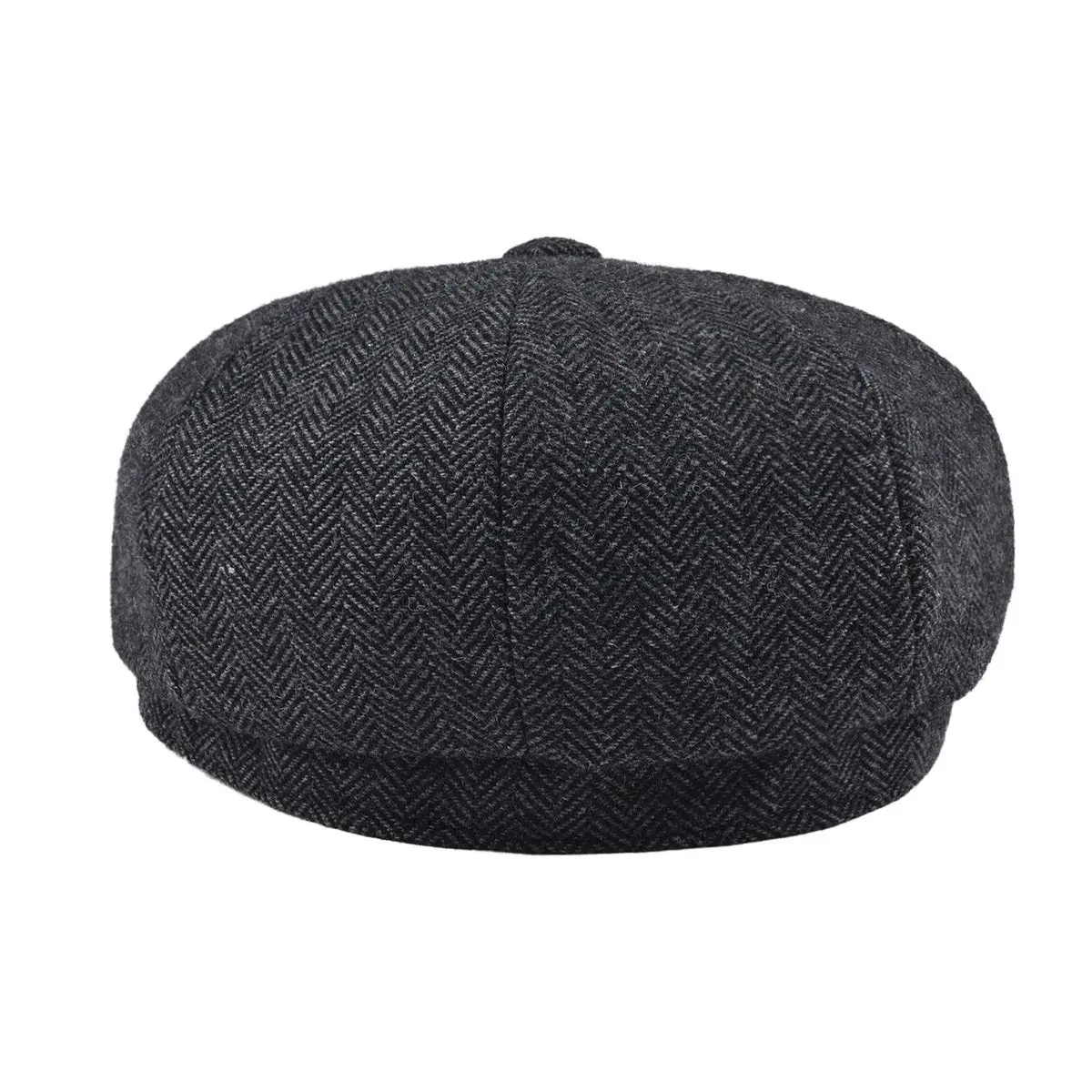 BOTVELA Men's 8 Panel Wool Blend Newsboy Flat Cap Black 59cm (7 3/8) | Classic Herringbone Tweed Style - view 4