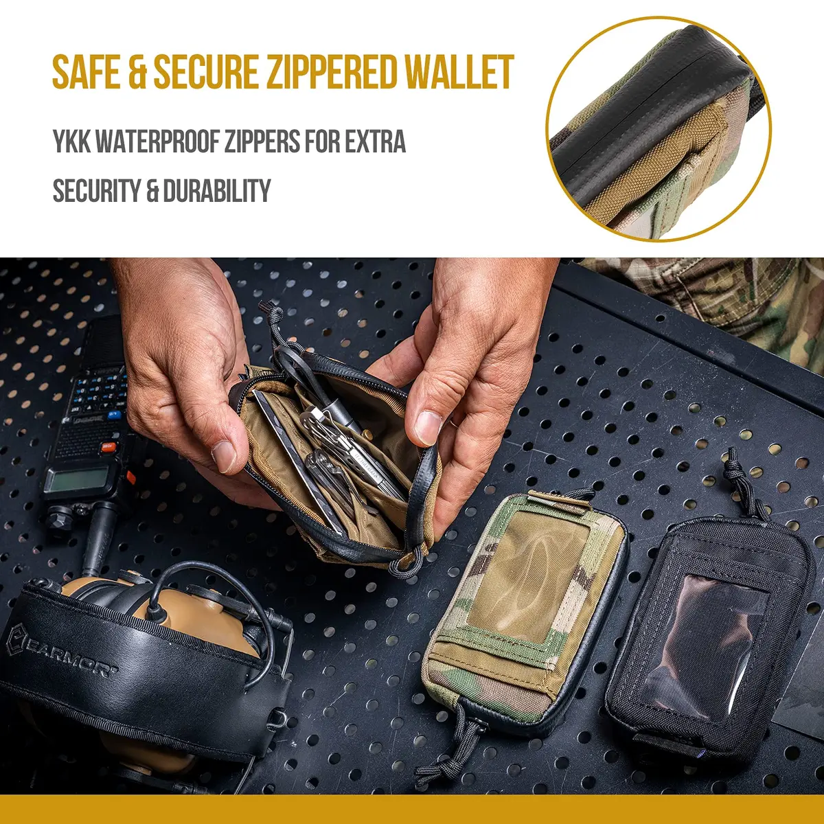 ONETIGRIS Tactical Front Pocket Wallet Camo Color | Durable Nylon Zippered Coin Pouch with ID Window - view 5