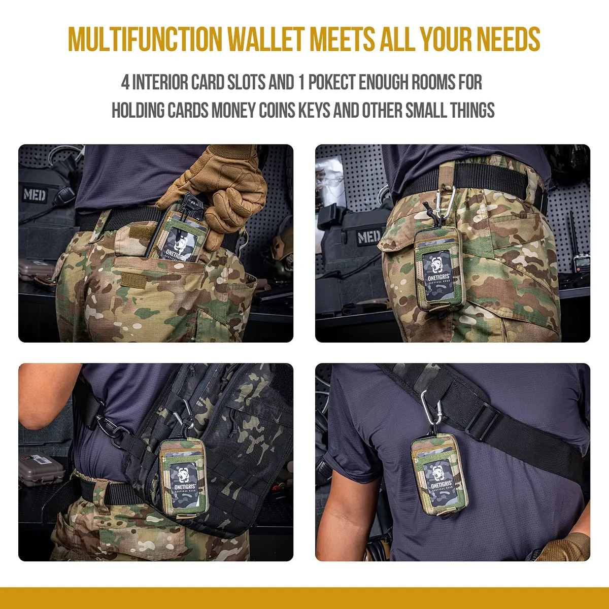 ONETIGRIS Tactical Front Pocket Wallet Camo Color | Durable Nylon Zippered Coin Pouch with ID Window - view 7