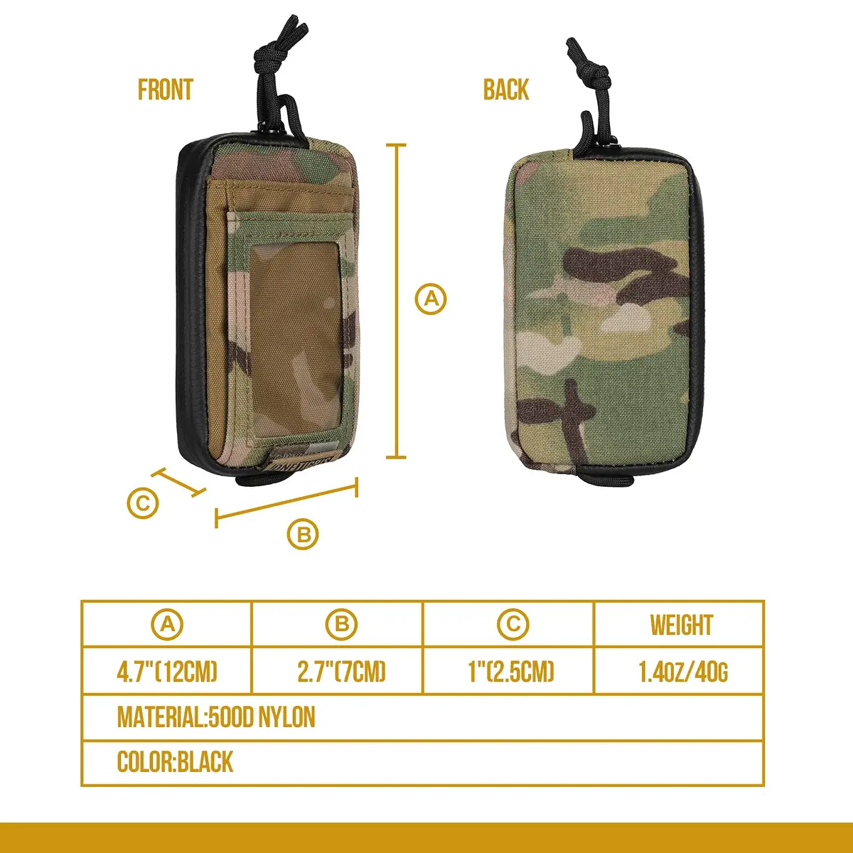 ONETIGRIS Tactical Front Pocket Wallet Camo Color | Durable Nylon Zippered Coin Pouch with ID Window - view 3