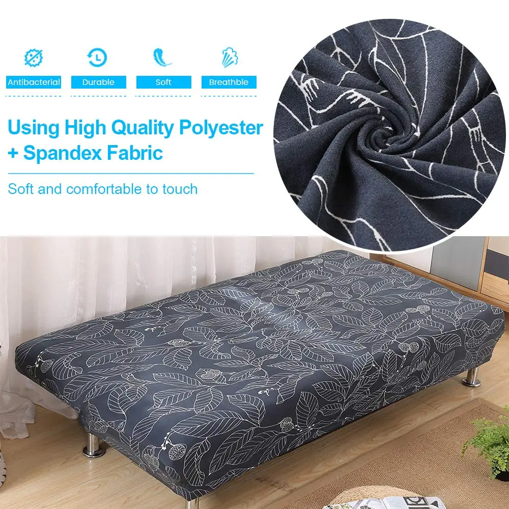 MIFXIN Armless Sofa Cover Futon Slipcover Navy Leaves Stretch Spandex 180-210cm (71-82 inch) | Protects Furniture from Pets & Spills - view 5