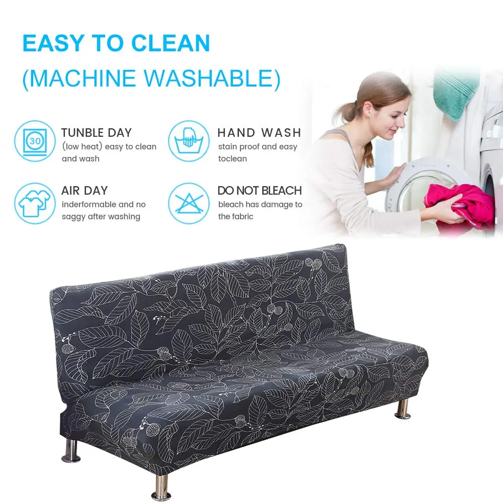 MIFXIN Armless Sofa Cover Futon Slipcover Navy Leaves Stretch Spandex 180-210cm (71-82 inch) | Protects Furniture from Pets & Spills - view 9