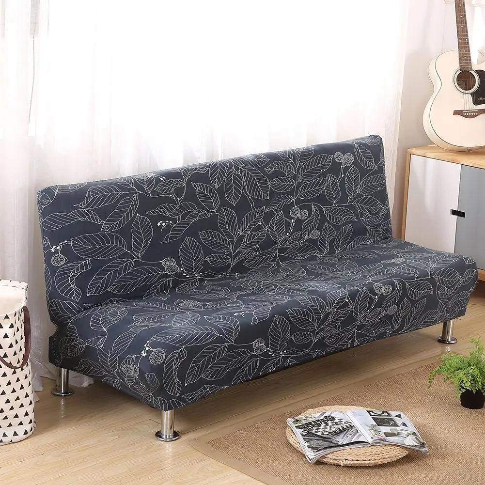MIFXIN Armless Sofa Cover Futon Slipcover Navy Leaves Stretch Spandex 180-210cm (71-82 inch) | Protects Furniture from Pets & Spills - view 2